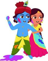 frech wenig Herr krishna und Radha spielen mit Farben auf das Gelegenheit von holi Festival. vektor