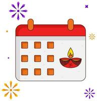 Diwali Kalender Über Feuerwerk grau Hintergrund im Aufkleber Stil. vektor