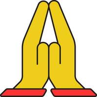 namaste oder beten Hand Symbol im Gelb und rot Farbe. vektor