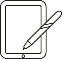 Illustration von Tablette mit Digital Stift Symbol im schwarz Gliederung Stil. vektor