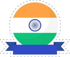 Aufkleber Stil leer Blau Band mit kreisförmig indisch Flagge auf Gelb Hintergrund. vektor