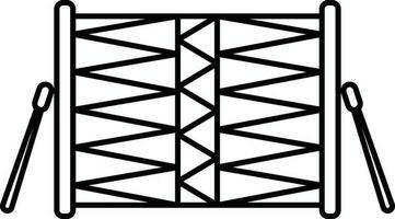 isoliert indisch Trommel mit Stock Symbol im schwarz Umriss. vektor