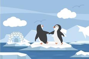 nordpolen arktisk i havet med par pingviner vektor