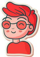 klistermärke stil glasögon bär ung pojke karaktär ikon i röd Färg. vektor