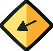 Nieder diagonal links Pfeil der Verkehr Symbol im schwarz und Gelb Farbe. vektor
