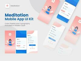 einstellen von ui, ux, gui Bildschirme Meditation Handy, Mobiltelefon App einschließlich Zeichen In, erstellen Konto und Zeichen oben zum reaktionsschnell Webseite. vektor