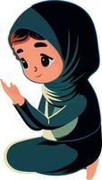 ung muslim kvinna karaktär erbjudande namaz bön i Sammanträde utgör. vektor