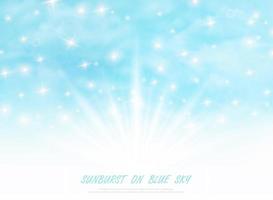 abstrakter Sunburst auf blauem Himmel mit Glitzerdekorationshintergrund. Illustrationsvektor eps10 vektor