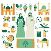 muslim uppsättning ikoner set. platt design. ramadan kareem. vektor