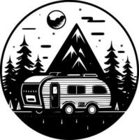 Camping - - schwarz und Weiß isoliert Symbol - - Vektor Illustration