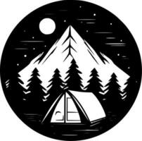 Camping - - schwarz und Weiß isoliert Symbol - - Vektor Illustration