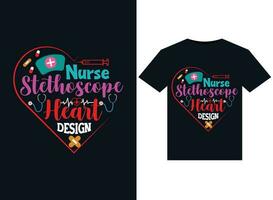 Krankenschwester Stethoskop Herz Design Abbildungen zum druckfertig T-Shirts Design vektor