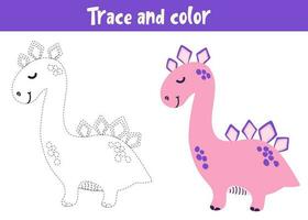 spår och Färg tecknad serie vektor drake. pedagogisk färg sida. färg bok med söt dinosaurie. handstil öva för förskolebarn.