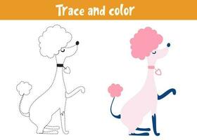 spår och Färg tecknad serie vektor hund. pedagogisk färg sida. handstil öva för förskolebarn.