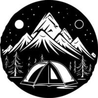 camping - svart och vit isolerat ikon - vektor illustration