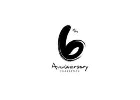 6 år årsdag firande logotyp svart paintbrush vektor, 6 siffra logotyp design, 6:e födelsedag logotyp, Lycklig årsdag, vektor årsdag för firande, affisch, inbjudan kort