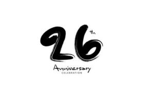 26 år årsdag firande logotyp svart paintbrush vektor, 26 siffra logotyp design, 26: e födelsedag logotyp, Lycklig årsdag, vektor årsdag för firande, affisch, inbjudan kort