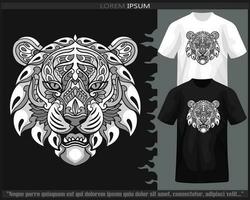 einfarbig Tiger Kopf Mandala Kunst isoliert auf schwarz und Weiß t Shirt. vektor