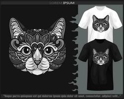 einfarbig Farbe Katze Kopf Mandala Kunst isoliert auf schwarz und Weiß t Shirt. vektor