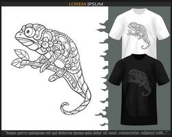 kameleont mandala konst isolerat på svart och vit t-shirt. vektor