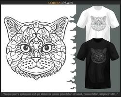 Katze Kopf Mandala Kunst isoliert auf schwarz und Weiß T-Shirt. vektor