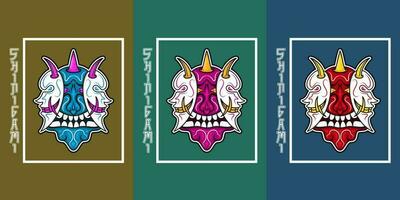 samling av på i demon bland vit shinigami vektor illustration. vit, röd, lila, blå och gul. med japansk stil. Begagnade för dekoration, maskot logotyp, Kläder och t-shirt design