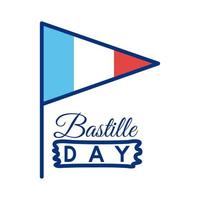 Frankreich Flagge und Bastille Tag Schriftzug Linie Stil vektor