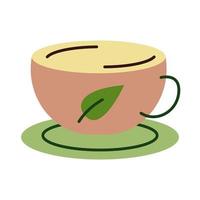Teetasse mit Blattpflanze flache Art vektor