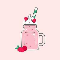 färgrik frukt milkshake design. glas kopp med sugrör fylld med jordgubb milkshake. vektor tecknad serie platt illustration isolerat på ljus bakgrund.