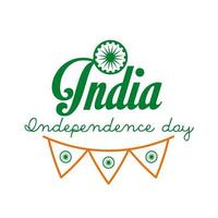 Unabhängigkeitstag Indien Feier mit Ashoka Chakra und Girlanden Linie Stilikone vektor