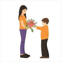 pojke ger blommor till flicka vektor