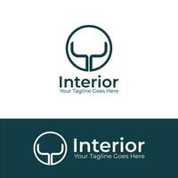 interiör logotyp grafisk vektor design med stol ikon inuti cirkel. stol logotyp, möbel logotyp.