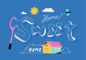 Home Sweet Home Lettering Typographic Vector Platt bakgrunds illustration