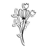 svartvit blommor och löv på vit silhuett och grå skugga. vektor illustration för dekoration eller några design.