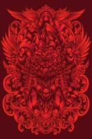 balinesisk barong röd konst illustrationer kombinerad med japansk samuraj vektor