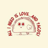 Taco Charakter halten ein klein Herz Vektor Illustration. Essen, Maskottchen, komisch Design Konzept.