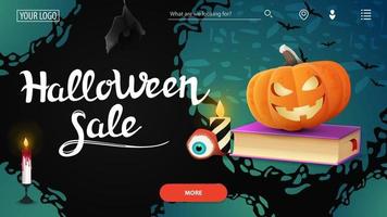 Halloween-Verkauf Vorlage die Hauptseite der Website mit dem Rabatt Banner Zauberbuch und Kürbis Jack vektor