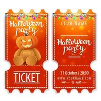 Ticket für Halloween-Party schönes Design mit Teddybär mit Jack Kürbiskopf vektor