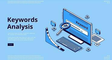 Stichwort Analyse SEO Werkzeug isometrisch Landung Seite vektor