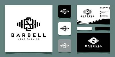 Hantel Sport Logo, Jahrgang und Abzeichen Konzept mit Geschäft Karte Design Prämie Vektor