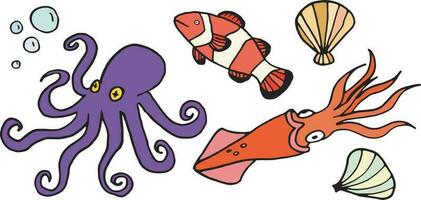 Meer Fisch Kreaturen Karikatur komisch Marine Kinder Vektor einstellen