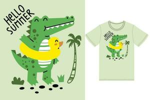 süß Sommer- Krokodil Illustration mit T-Shirt Design Prämie Vektor