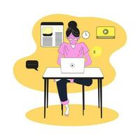 Vektor jung Frau beim Zuhause Büro eben Vektor Illustration