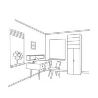 arbete skrivbord med ett kontor stol kontor möbel interiör med en linjär stil vektor illustration