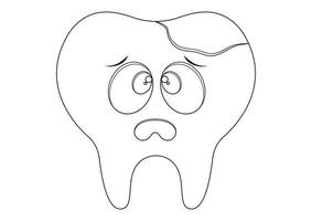 Färbung Seite von verfallen Zahn Karikatur Charakter vektor