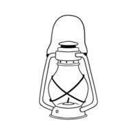 Camping Lampe mit Docht. Gliederung Clip Art isoliert auf Weiß. nautisch Linie skizzieren. Antiquität Laterne vektor