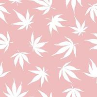 sömlösa mönster av vit hampa på en rosa bakgrund. vita hampa lämnar på en rosa bakgrund. marijuana mönster. vektor illustration.