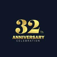 32 Jahrestag Logo Design, golden Jahrestag Logo. 32 Jahrestag Vorlage, 32 Jahrestag Feier vektor