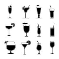 Cocktail verbunden Symbole dünn Vektor Symbol Satz, schwarz und Weiß Kit