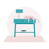 Wohnzimmer Innenarchitektur mit schlafender Katze und Möbelillustration vektor